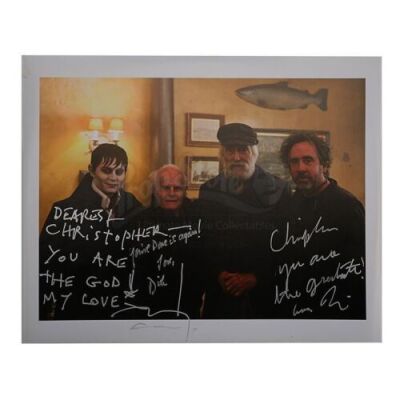 Lot #518 - DARK SHADOWS (2012) - Sir Christopher Lee Estate Collection: Tim Burton, Johnny Depp and Richard D. Zanuck Autographed Photo