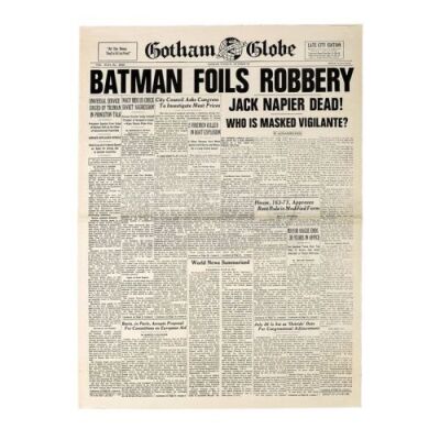 Lot #100 - BATMAN (1989) - Gotham Globe "Batman Foils Robbery - Jack Napier Dead" Newspaper
