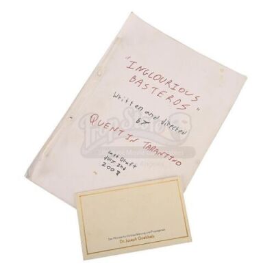 Lot #393 - INGLOURIOUS BASTERDS (2009) - Premiere Invitation Card and Production-Used Script