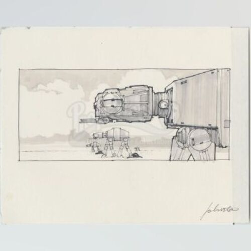 Lot #744 - STAR WARS: THE EMPIRE STRIKES BACK (1980) - Hand-drawn Joe Johnston Imperial Walkers Storyboard