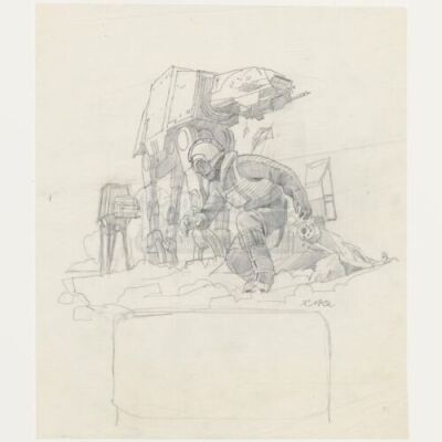Lot #748 - STAR WARS: THE EMPIRE STRIKES BACK (1980) - Hand-drawn Ralph McQuarrie The Empire Strikes Back Novel Cover Concept Sketch