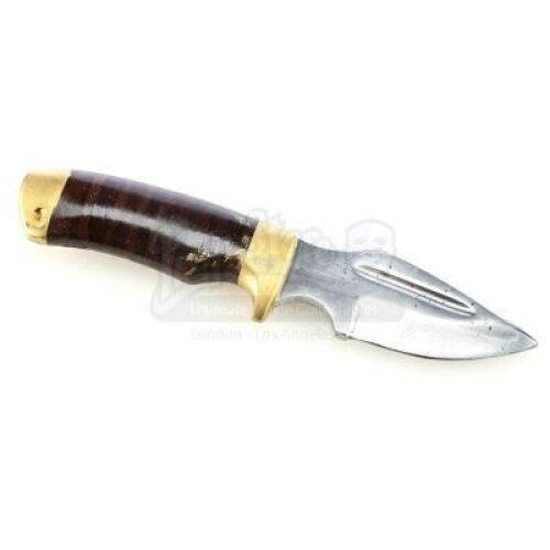 Lot # 235: JOHN WICK: CHAPTER 3 - PARABELLUM - John Wick's Stunt Antique Fight Gold and Brown Handled Dagger