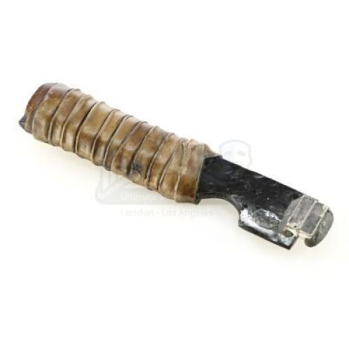 Lot # 313: JOHN WICK: CHAPTER 3 - PARABELLUM - John Wick's SFX Antique Fight Rugged Leather-Bound Handle Half Knife