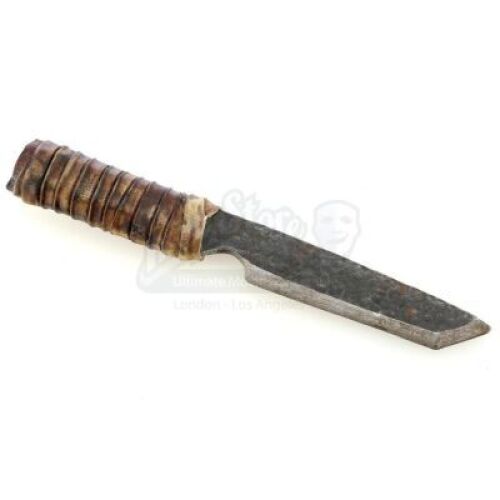 Lot # 339: JOHN WICK: CHAPTER 3 - PARABELLUM - John Wick's Stunt Antique Fight Rugged Leather-Bound Handle Knife