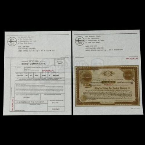 Lot # 343: JOHN WICK: CHAPTER 3 - PARABELLUM - John Wick's 56.5 Million Dollar Bond and Certificate