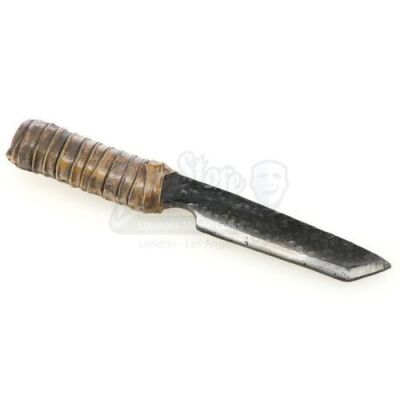 Lot # 417: JOHN WICK: CHAPTER 3 - PARABELLUM - John Wick's Stunt Antique Fight Rugged Faux Leather-Bound Handle Knife