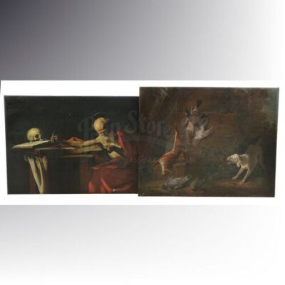 Lot # 457: JOHN WICK: CHAPTER 3 - PARABELLUM - Two Russian Theater Painting Prints (Saint Jerome Writing and Dog Guarding Dead Game)
