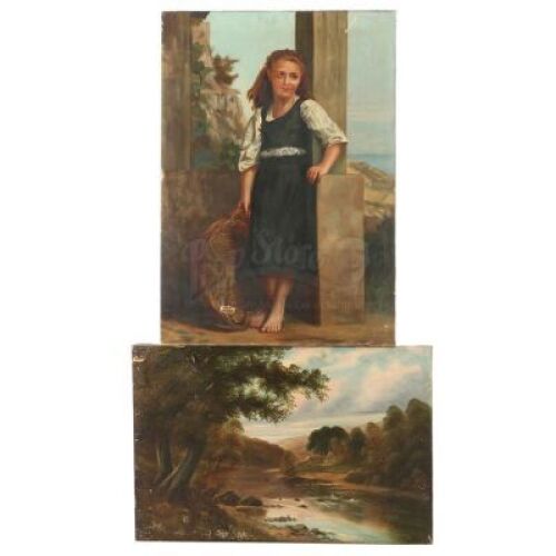 Lot # 464: JOHN WICK: CHAPTER 3 - PARABELLUM - Two Russian Theater Painting Prints ( Little Girl with Basket and Landscape of House Next to River)