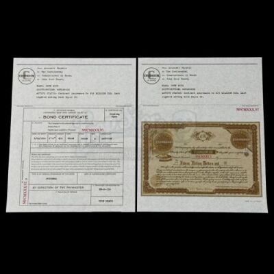 Lot # 68: JOHN WICK: CHAPTER 3 - PARABELLUM - John Wick's 15 Million Dollar Bond and Certificate