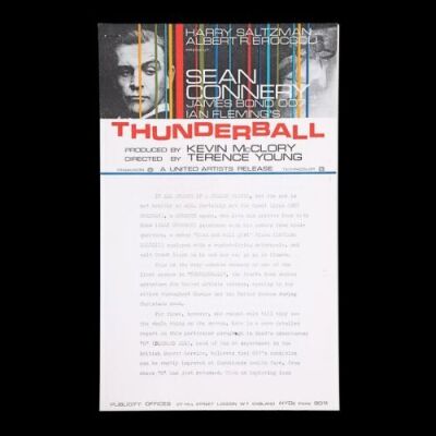 Lot #35 - THUNDERBALL (1965) - UK Advance Press Release, 1965