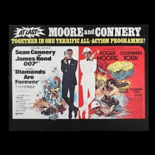 Lot #73 - DIAMONDS ARE FOREVER (1971) / GOLD (1974) - UK Quad Double-Bill Poster, 1976 Re-Release