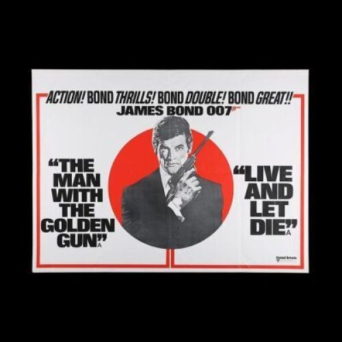 Lot #96 - THE MAN WITH THE GOLDEN GUN (1974) / LIVE AND LET DIE (1973) - UK Quad Double-Bill Poster, 1975 Re-Release