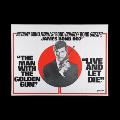 Lot #96 - THE MAN WITH THE GOLDEN GUN (1974) / LIVE AND LET DIE (1973) - UK Quad Double-Bill Poster, 1975 Re-Release