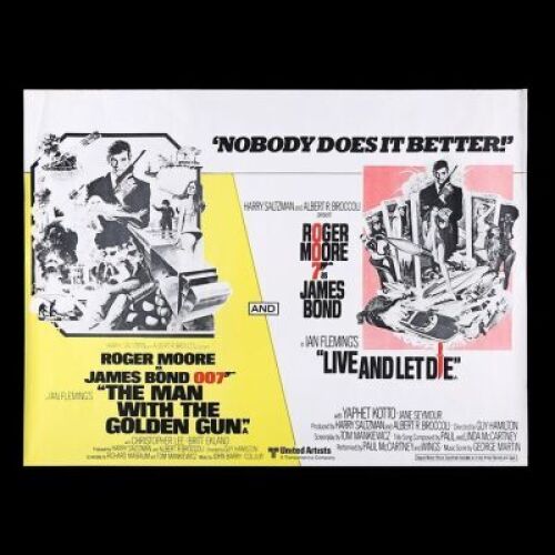 Lot #97 - THE MAN WITH THE GOLDEN GUN (1974) / LIVE AND LET DIE (1973) - UK Quad Double-Bill Poster, 1977 Re-Release