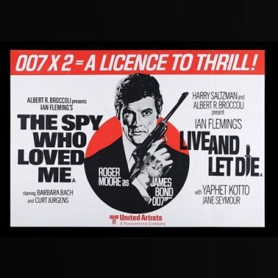 Lot #106 - THE SPY WHO LOVED ME (1977) / LIVE AND LET DIE (1973) - UK Quad Double-Bill Poster, 1979 Re-Release