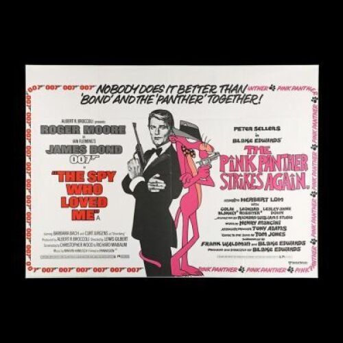 Lot #107 - THE SPY WHO LOVED ME (1977) / THE PINK PANTHER STRIKES AGAIN (1976) - UK Quad Double-Bill Poster, 1980 Re-Release