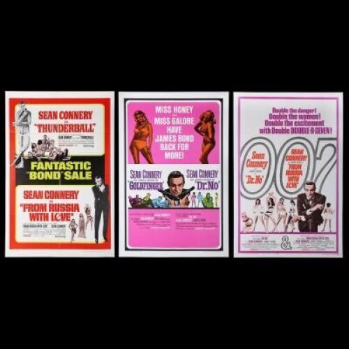 Lot #260 - DR. NO (1962) / FROM RUSSIA WITH LOVE (1963), GOLDFINGER (1964) / DR. NO (1962) AND THUNDERBALL (1965) / FROM RUSSIA WITH LOVE (1963) - Three US One-Sheet Posters, 1965-68 Re-Releases