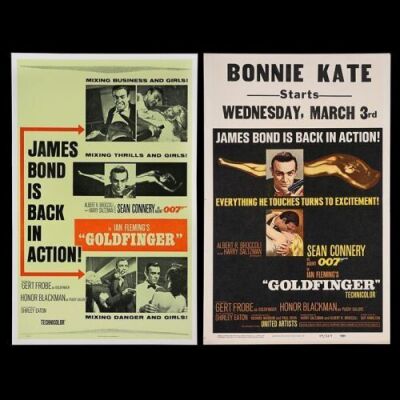 Lot #274 - GOLDFINGER (1964) - Two US Window Cards, 1964 and 1990's Re-Release