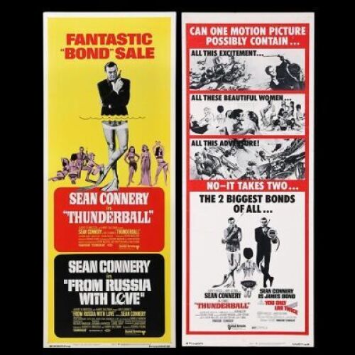 Lot #301 - THUNDERBALL (1965) / FROM RUSSIA WITH LOVE (1963) AND THUNDERBALL (1965) / YOU ONLY LIVE TWICE (1967) - Two US Insert Posters, 1968-71 Re-Releases