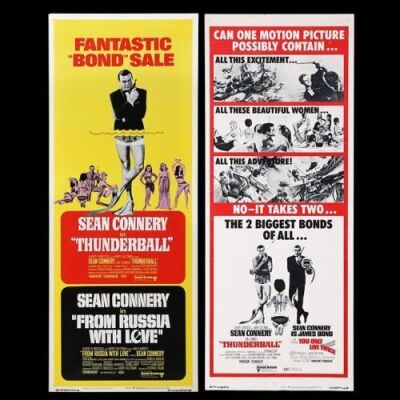 Lot #301 - THUNDERBALL (1965) / FROM RUSSIA WITH LOVE (1963) AND THUNDERBALL (1965) / YOU ONLY LIVE TWICE (1967) - Two US Insert Posters, 1968-71 Re-Releases