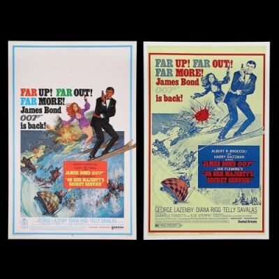 Lot #342 - ON HER MAJESTY'S SECRET SERVICE (1969) - Two US Window Cards, 1969 and 1990's