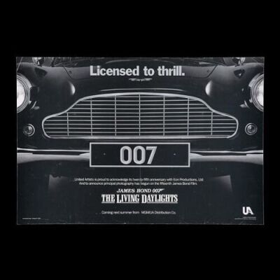 Lot #434 - THE LIVING DAYLIGHTS (1987) - Aston Martin Teaser Promo Poster, 1986