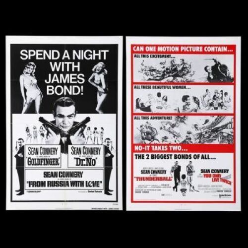 Lot #303 - THUNDERBALL (1965) / YOU ONLY LIVE TWICE (1967) AND GOLDFINGER (1964) / DR. NO (1962) / FROM RUSSIA WITH LOVE (1963) - Two US One-Sheet Posters, 1971-72 Re-Releases