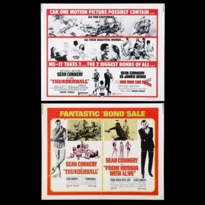 Lot #305 - THUNDERBALL (1965) / FROM RUSSIA WITH LOVE (1963) AND THUNDERBALL (1965) / YOU ONLY LIVE TWICE (1967) - Two US Half-Sheet Posters, 1968-71 Re-Releases