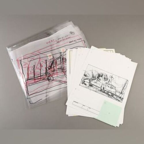 JURASSIC PARK - Hand-Drawn Acetate Cels and Printed Storyboards- T-Rex Flips Tour Vehicle