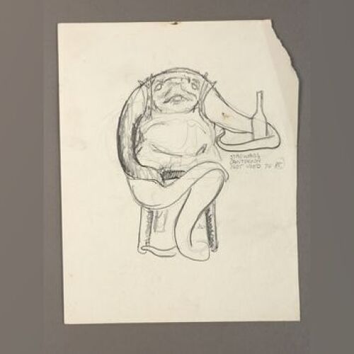 STAR WARS: EPISODE IV - A NEW HOPE - Hand-Drawn Cantina Alien on Stool Sketch by Phil Tippett