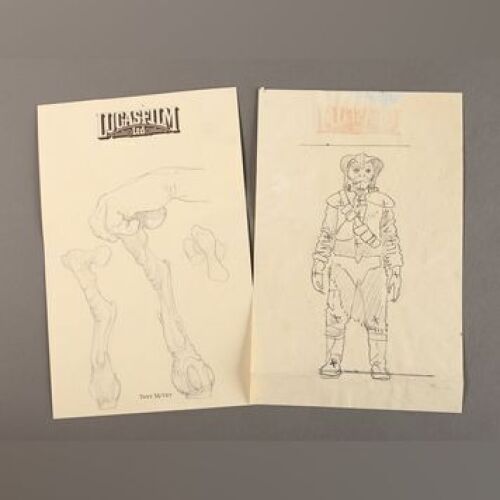 STAR WARS: EPISODE VI - RETURN OF THE JEDI - Hand-Drawn Klaatu and Walking Cane Sketches by Phil Tippett