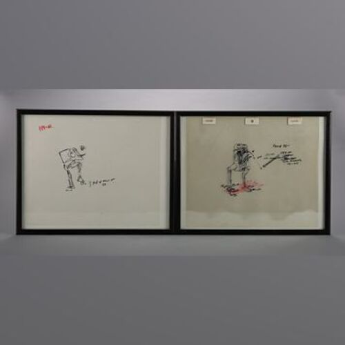 STAR WARS: EPISODE VI - RETURN OF THE JEDI - Pair of Framed Hand-Drawn AT-ST Stop-motion Cels