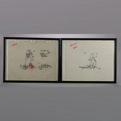 STAR WARS: EPISODE VI - RETURN OF THE JEDI - Pair of Framed Hand-Drawn AT-ST Stop-motion Cels by Phil Tippett