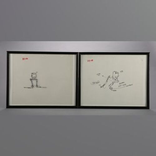 STAR WARS: EPISODE VI - RETURN OF THE JEDI - Pair of Framed Hand-Drawn AT-ST Stop-motion Cels by Phil Tippett