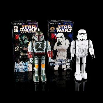 Lot # 571 - Boba Fett & Stormtrooper Wind-Up Tin Toys