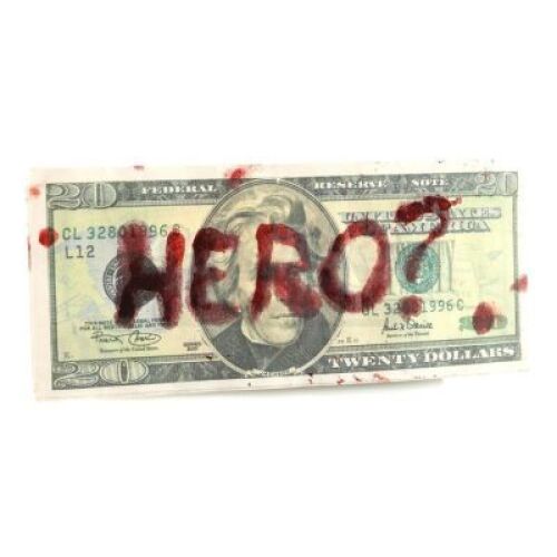 Lot # 316: MARVEL'S JESSICA JONES (TV SERIES) - Gregory Sallinger's Bloodied 'Hero/Fraud' Bill