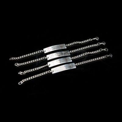 Lot # 413: MARVEL'S JESSICA JONES (TV SERIES) - Set of Four Heavyweight Prototypes of Jessica Jones' 'I Have No Spleen' Bracelet