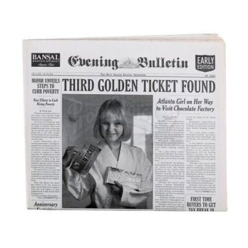 Lot #23 - Charlie And The Chocolate Factory - "Third Golden Ticket Found" Prop Newspaper