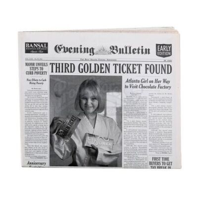 Lot #23 - Charlie And The Chocolate Factory - "Third Golden Ticket Found" Prop Newspaper
