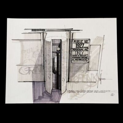 BLADE RUNNER (1982) - Signed Syd Mead Hand-Drawn Kiosk 'Proximity Sensor' Concept Artwork