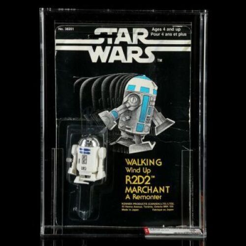 Lot # 41: Canadian Carded Walking Wind-Up R2-D2 SW18B AFA 50 [Kazanjian Collection]