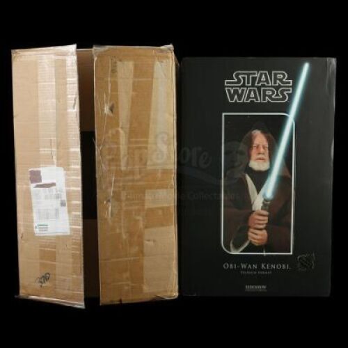 Lot # 331: Obi Wan Kenobi 1:4 Scale Collectible Figure with Training Remote - Sealed