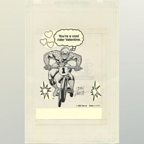 Lot # 514: Spider-Man on Dirt Bike Valentine Card Art