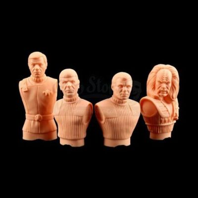 Lot # 651: Four Rotocast Head/Torsos: McCoy, Spock, Kirk, and Klaa