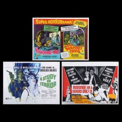 Lot #86 - A STUDY IN TERROR (1965), HOUSE OF A 1000 DOLLS (1967) AND NIGHTMARE IN WAX/BLOOD OF DRACULA'S CASTLE (1969) - Three UK Quad Posters, 1967