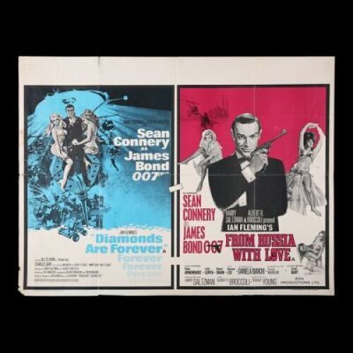 Lot #151 - DIAMONDS ARE FOREVER (1971) / FROM RUSSIA WITH LOVE (1963) - UK Quad Poster, 1972 Re-Release