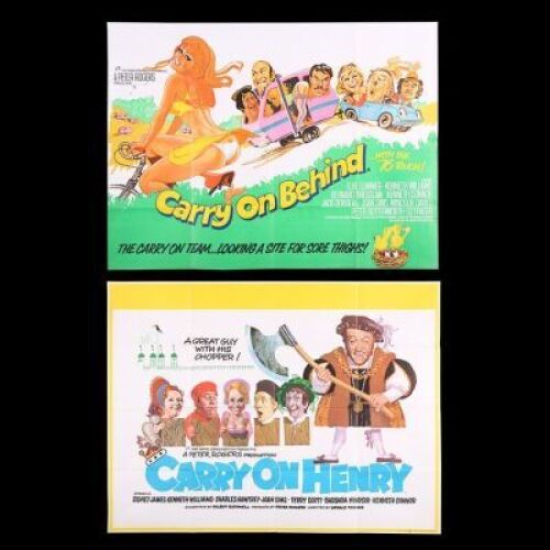 Lot #190 - CARRY ON HENRY (1971) AND CARRY ON BEHIND (1975) - Two UK Quad Posters, 1971-75