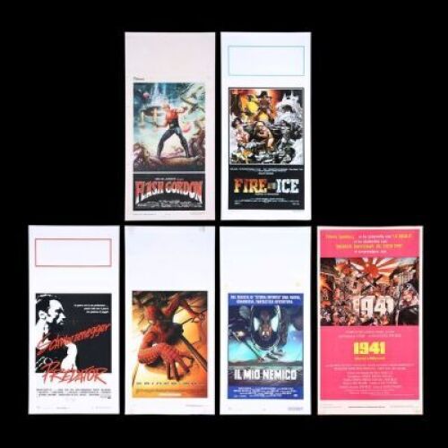 Lot #323 - FLASH GORDON / 1941 / PREDATOR / ENEMY MINE / SPIDER-MAN / FIRE & ICE - Six Italian Locandinas, 1980 to 2002