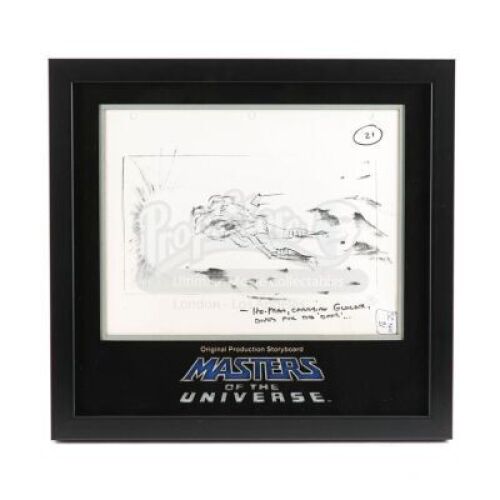 Lot #132 - Masters Of The Universe - Original Production Storyboard - He-Man Dives Through Door Carrying Gwildor