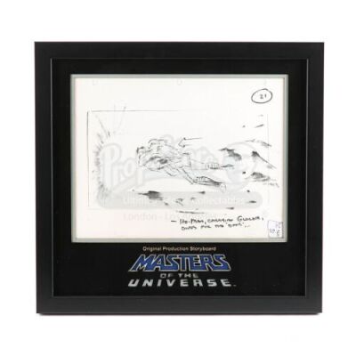 Lot #132 - Masters Of The Universe - Original Production Storyboard - He-Man Dives Through Door Carrying Gwildor